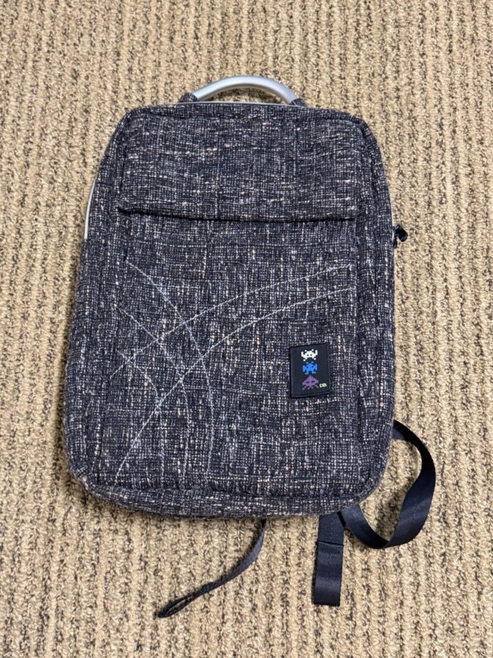 DIME BAGS Concrete Tweed Backpack Space Invaders Aracade Patch Laptop Slab Bag